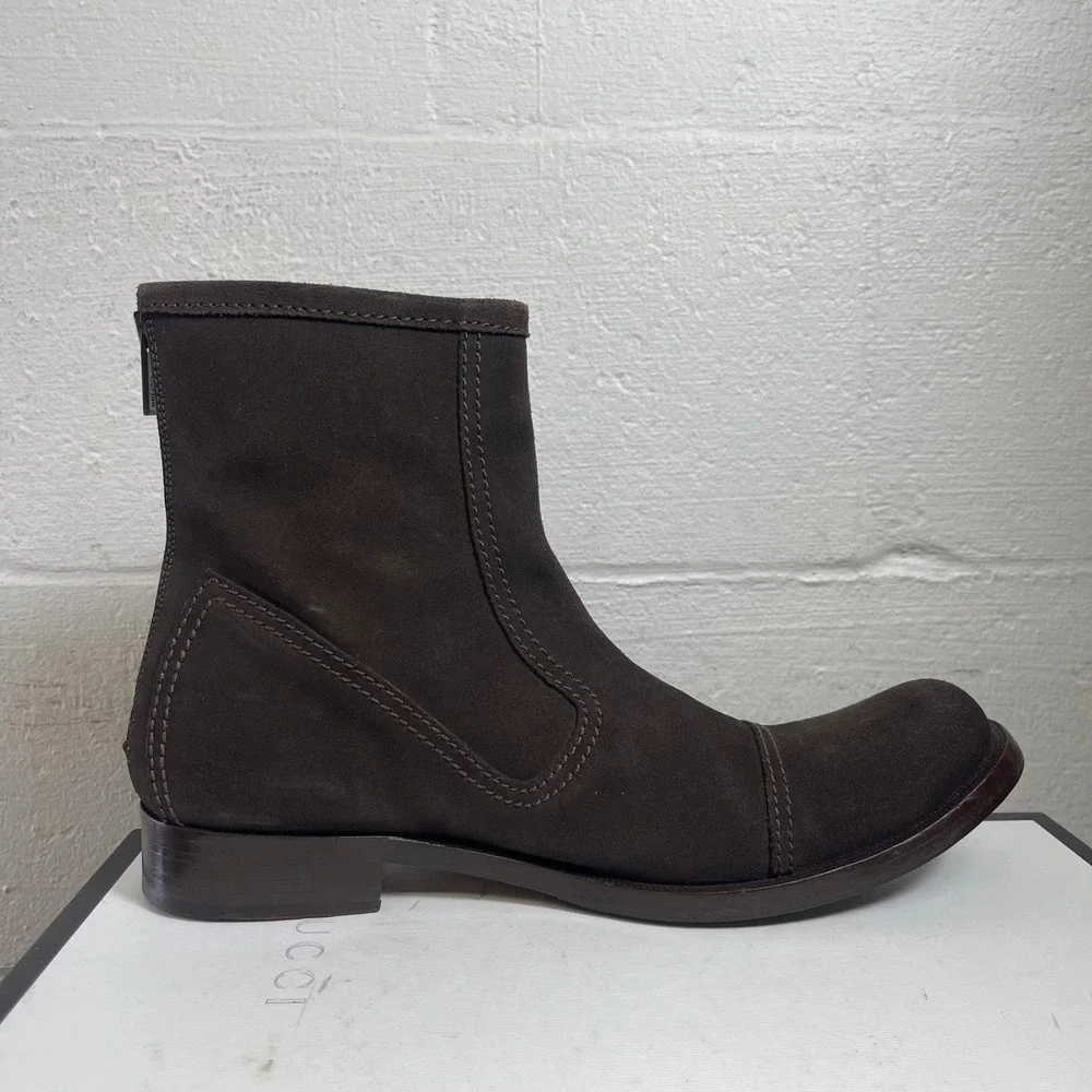 KENZO Ankle Boots Cap Toe Woven‎ Dark Brown Suede Back Zip Men's Size 7 UK/8 US